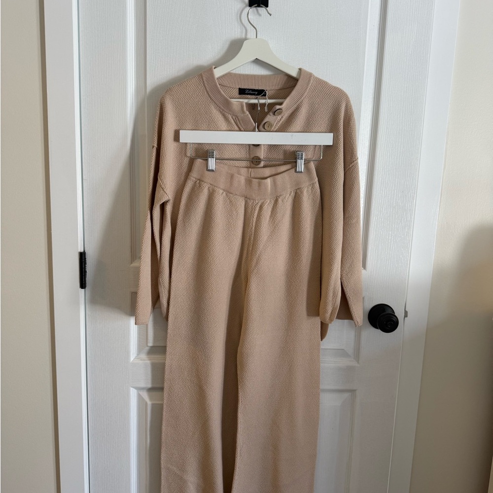 Amazon Beige Knit Crewneck Sweater & Pull On Pant Set